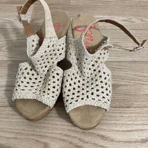 Jellypop Dianna Wedge Sandals Womens 7.5 Cream Natural Woven Cork Heel  Boho